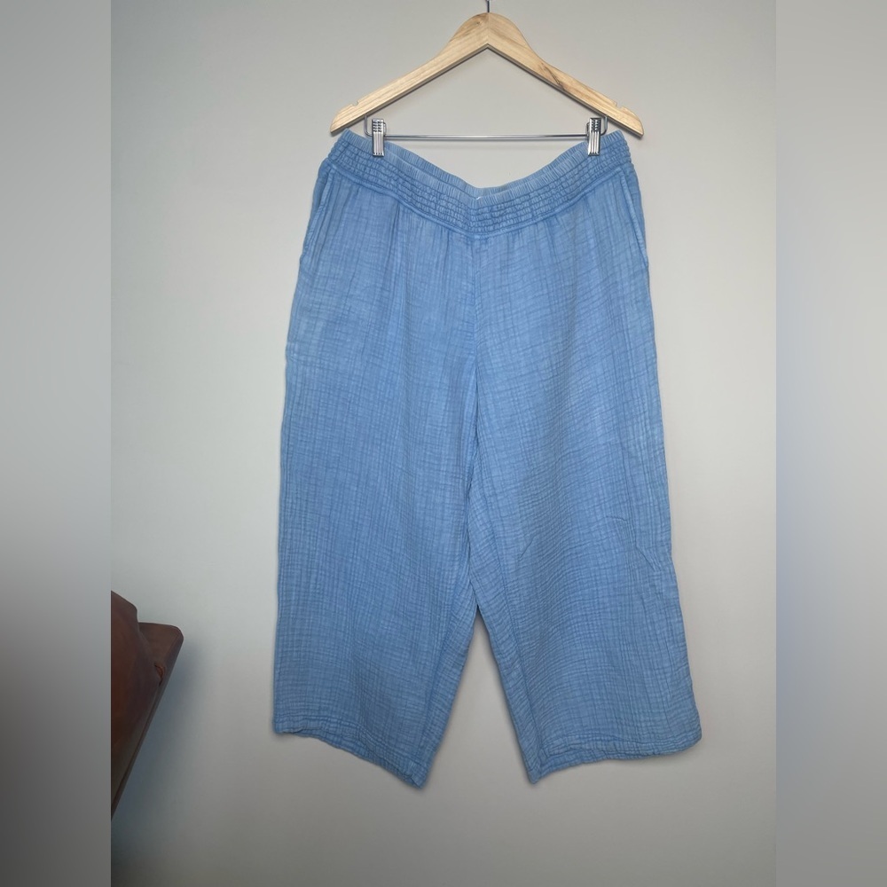 Purejill | Blue Gauzy Cotton Wide Leg Cropped Pull on Pant XL - Picture 2 of 4